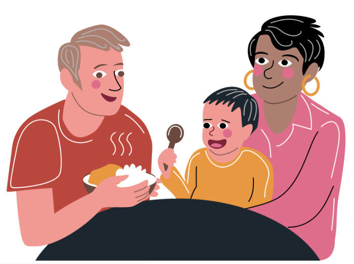 illustration de parents s'occupant de leur bébé