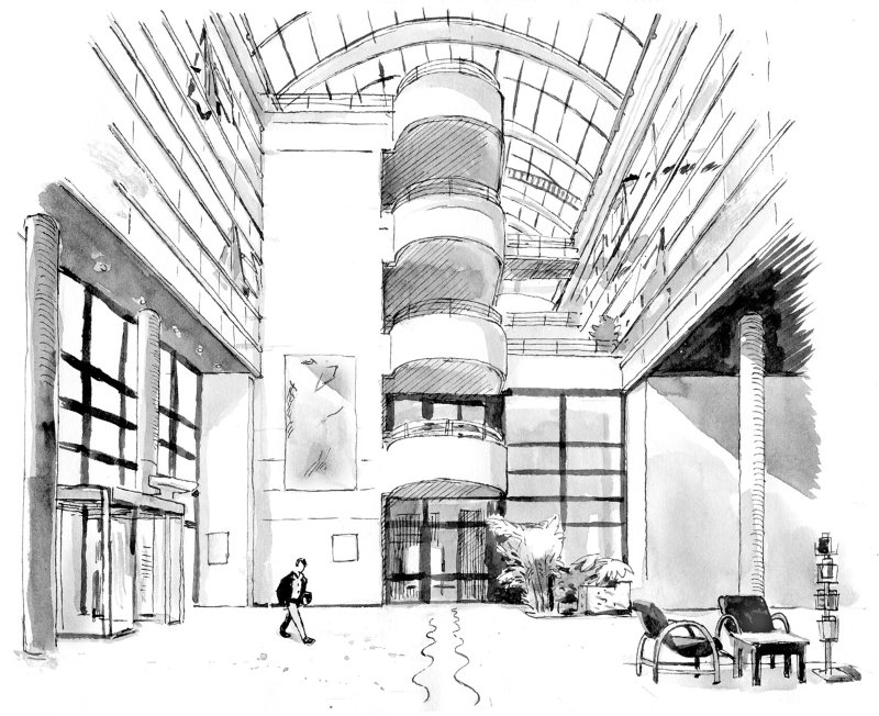 illustration à l'encre d'une vue de Montbéliard