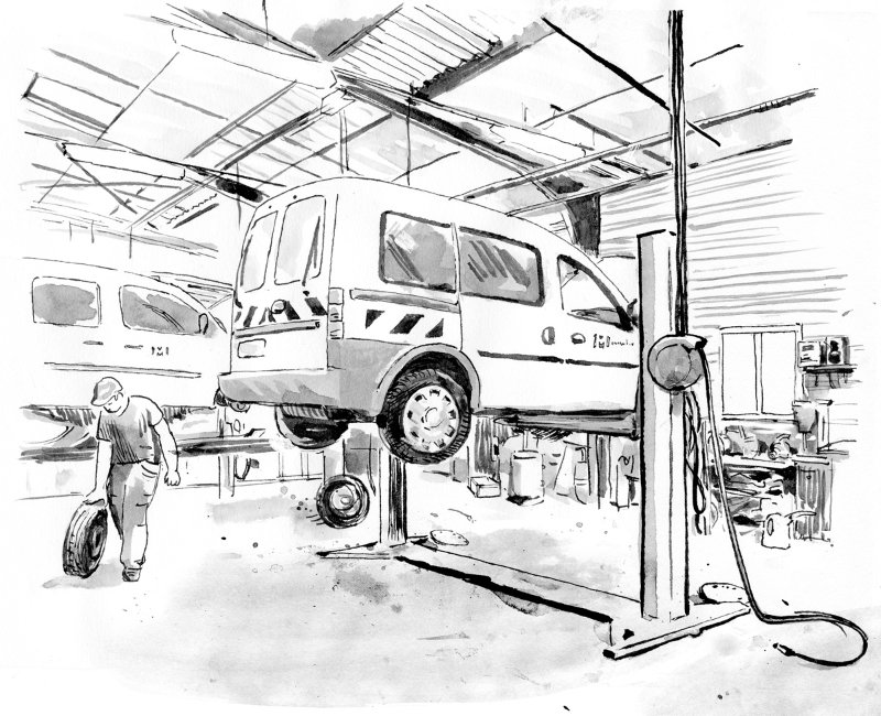 illustration à l'encre d'une vue de Montbéliard