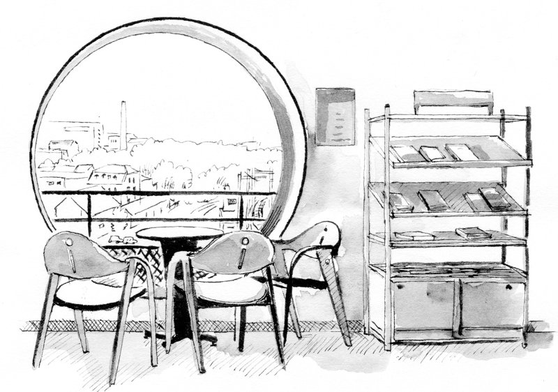 illustration à l'encre d'une vue de Montbéliard